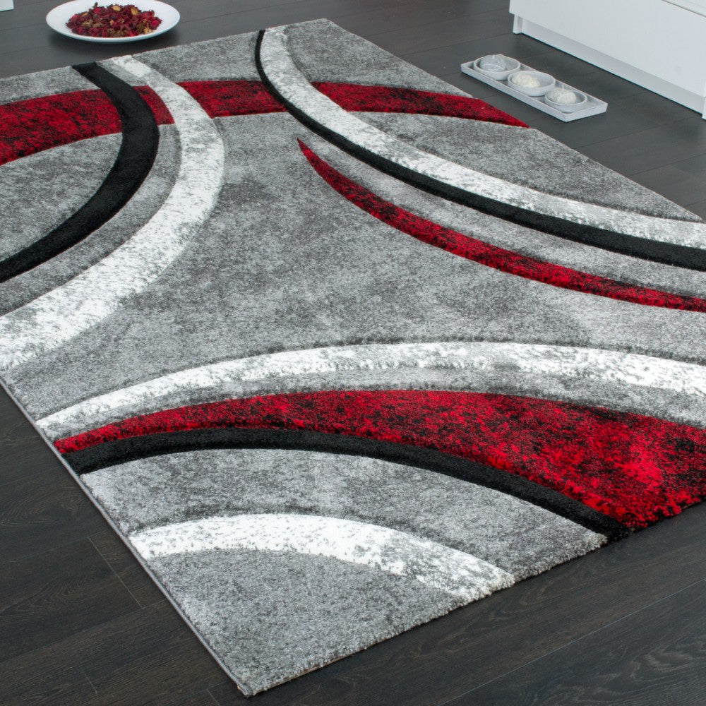 Paco Home Designer Rug Modern with Contour Cut Chequered in  Silver Black Red, Size:2' x 3'7 : Home & Kitchen