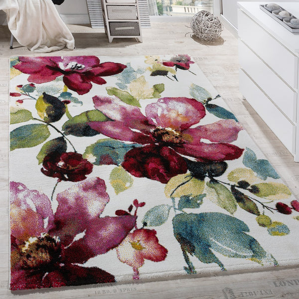 Paco Home Area Rug Artful Floral Motif with Red Watercolor Roses, Size:  6'7 x 9'6